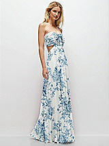 Rear View Thumbnail - Cottage Rose Dusk Blue Strapless Empire Waist Cutout Maxi Dress with Covered Button Detail