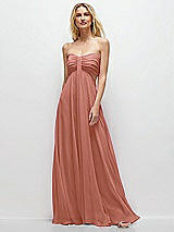 Front View Thumbnail - Desert Rose Strapless Empire Waist Cutout Maxi Dress with Covered Button Detail