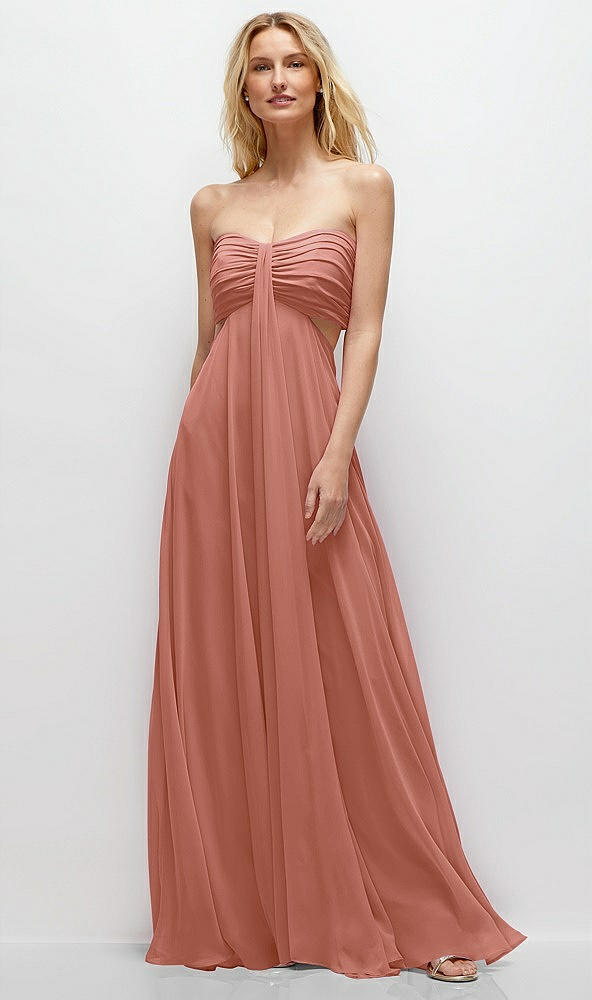 Front View - Desert Rose Strapless Empire Waist Cutout Maxi Dress with Covered Button Detail