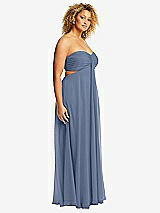 Alt View 2 Thumbnail - Larkspur Blue Strapless Empire Waist Cutout Maxi Dress with Covered Button Detail