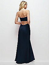 Side View Thumbnail - Midnight Navy Strapless Empire Waist Cutout Maxi Dress with Covered Button Detail