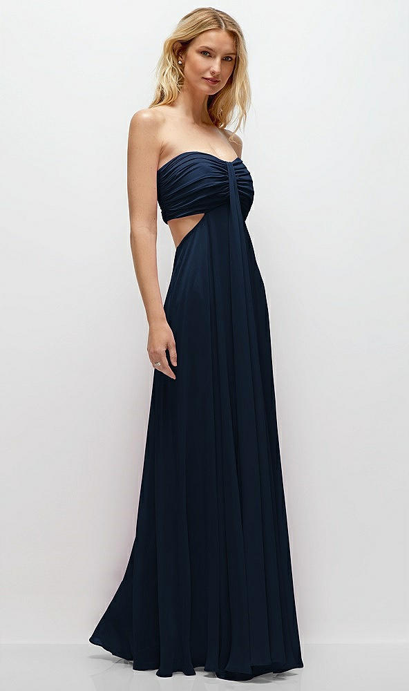 Back View - Midnight Navy Strapless Empire Waist Cutout Maxi Dress with Covered Button Detail