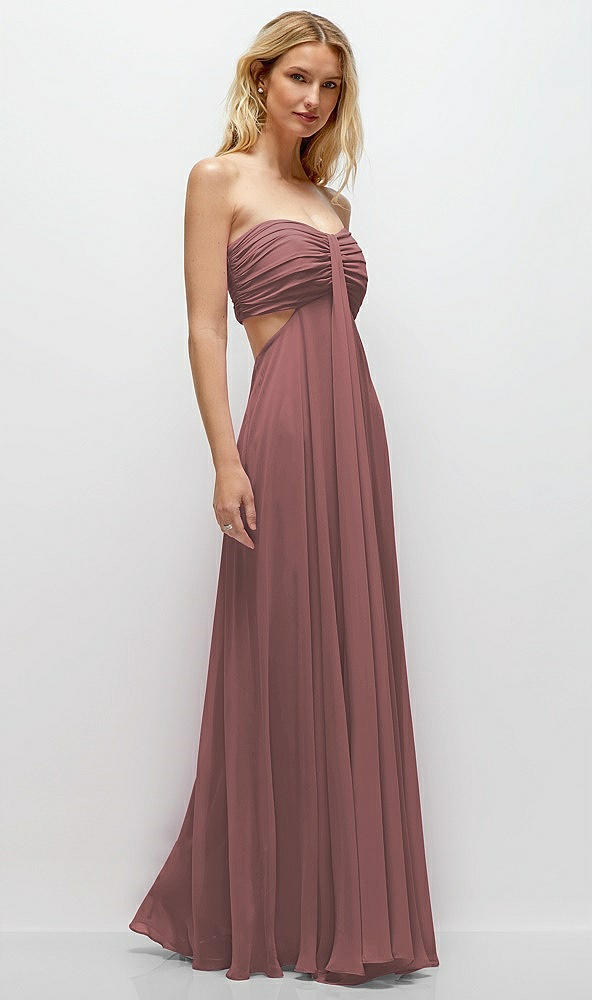 Back View - Rosewood Strapless Empire Waist Cutout Maxi Dress with Covered Button Detail