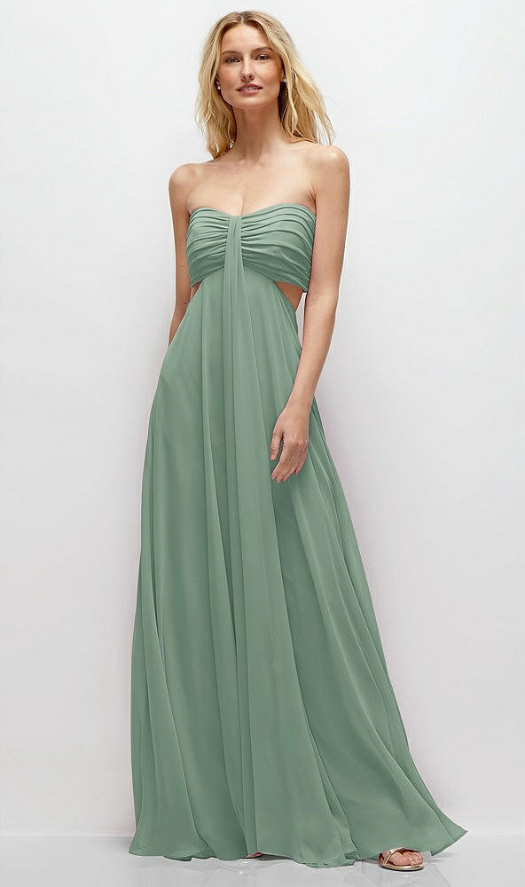 Front View - Seagrass Strapless Empire Waist Cutout Maxi Dress with Covered Button Detail