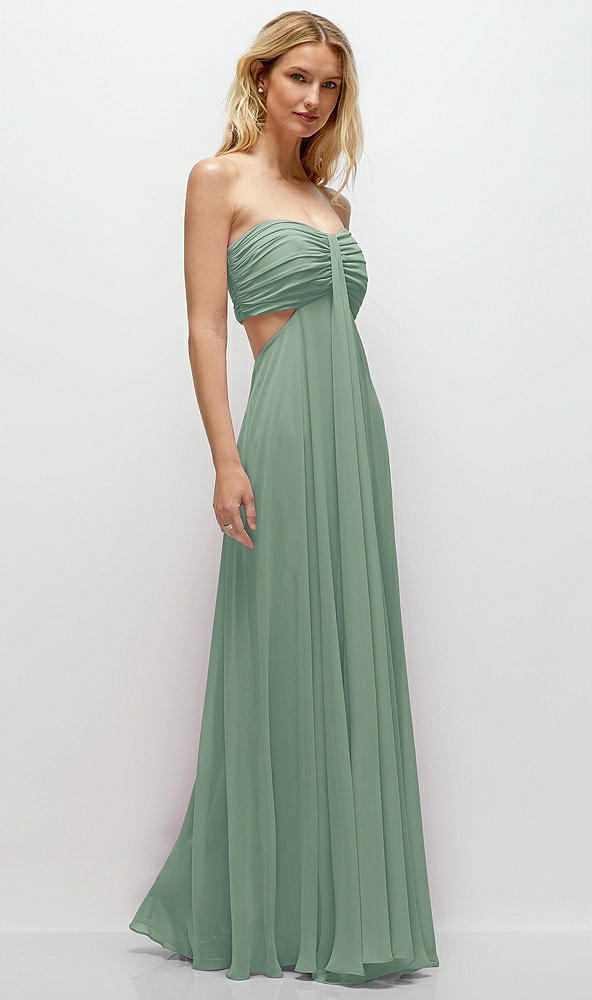 Back View - Seagrass Strapless Empire Waist Cutout Maxi Dress with Covered Button Detail