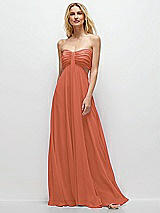 Front View Thumbnail - Terracotta Copper Strapless Empire Waist Cutout Maxi Dress with Covered Button Detail