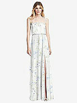 Front View Thumbnail - Bleu Garden Skinny Tie-Shoulder Ruffle-Trimmed Blouson Maxi Dress