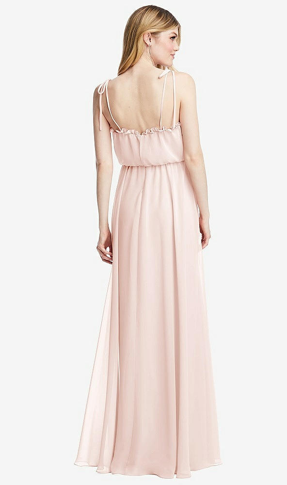 Back View - Blush Skinny Tie-Shoulder Ruffle-Trimmed Blouson Maxi Dress