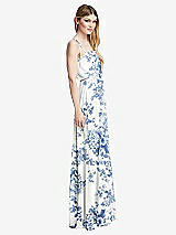 Side View Thumbnail - Cottage Rose Dusk Blue Skinny Tie-Shoulder Ruffle-Trimmed Blouson Maxi Dress