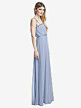 Side View Thumbnail - Sky Blue Skinny Tie-Shoulder Ruffle-Trimmed Blouson Maxi Dress