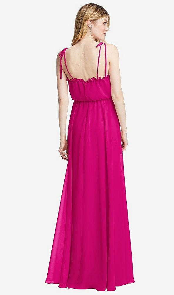 Back View - Think Pink Skinny Tie-Shoulder Ruffle-Trimmed Blouson Maxi Dress