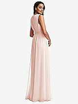 Rear View Thumbnail - Blush Shirred Deep Plunge Neck Closed Back Chiffon Maxi Dress 