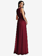 Rear View Thumbnail - Burgundy Shirred Deep Plunge Neck Closed Back Chiffon Maxi Dress 