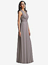 Side View Thumbnail - Cashmere Gray Shirred Deep Plunge Neck Closed Back Chiffon Maxi Dress 