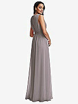 Rear View Thumbnail - Cashmere Gray Shirred Deep Plunge Neck Closed Back Chiffon Maxi Dress 