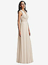 Side View Thumbnail - Oat Shirred Deep Plunge Neck Closed Back Chiffon Maxi Dress 