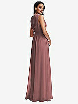 Rear View Thumbnail - Rosewood Shirred Deep Plunge Neck Closed Back Chiffon Maxi Dress 