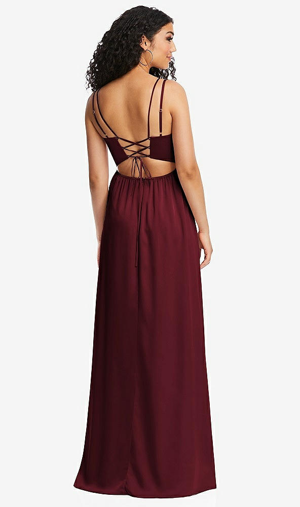 Back View - Cabernet Dual Strap V-Neck Lace-Up Open-Back Maxi Dress