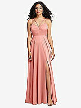 Front View Thumbnail - Rose Dual Strap V-Neck Lace-Up Open-Back Maxi Dress