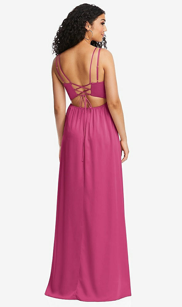 Back View - Tea Rose Dual Strap V-Neck Lace-Up Open-Back Maxi Dress