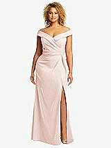 Alt View 1 Thumbnail - Blush Cuffed Off-the-Shoulder Pleated Faux Wrap Maxi Dress