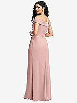 Rear View Thumbnail - Rose Cuffed Off-the-Shoulder Pleated Faux Wrap Maxi Dress