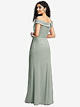 Rear View Thumbnail - Willow Green Cuffed Off-the-Shoulder Pleated Faux Wrap Maxi Dress