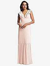 Front View Thumbnail - Blush Tiered Ruffle Plunge Neck Open-Back Maxi Dress with Deep Ruffle Skirt