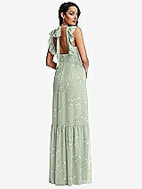 Rear View Thumbnail - Vintage Primrose Sage Tiered Ruffle Plunge Neck Open-Back Maxi Dress with Deep Ruffle Skirt