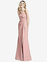 Alt View 2 Thumbnail - Rose Strapless Pleated Faux Wrap Trumpet Gown with Front Slit