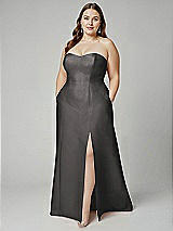 Alt View 1 Thumbnail - Caviar Gray Strapless A-line Satin Gown with Modern Bow Detail