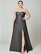 Alt View 2 Thumbnail - Caviar Gray Strapless A-line Satin Gown with Modern Bow Detail