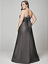 Alt View 3 Thumbnail - Caviar Gray Strapless A-line Satin Gown with Modern Bow Detail