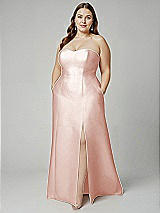 Alt View 1 Thumbnail - Blush Strapless A-line Satin Gown with Modern Bow Detail