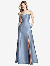 Rear View Thumbnail - Cloudy Strapless A-line Satin Gown with Modern Bow Detail