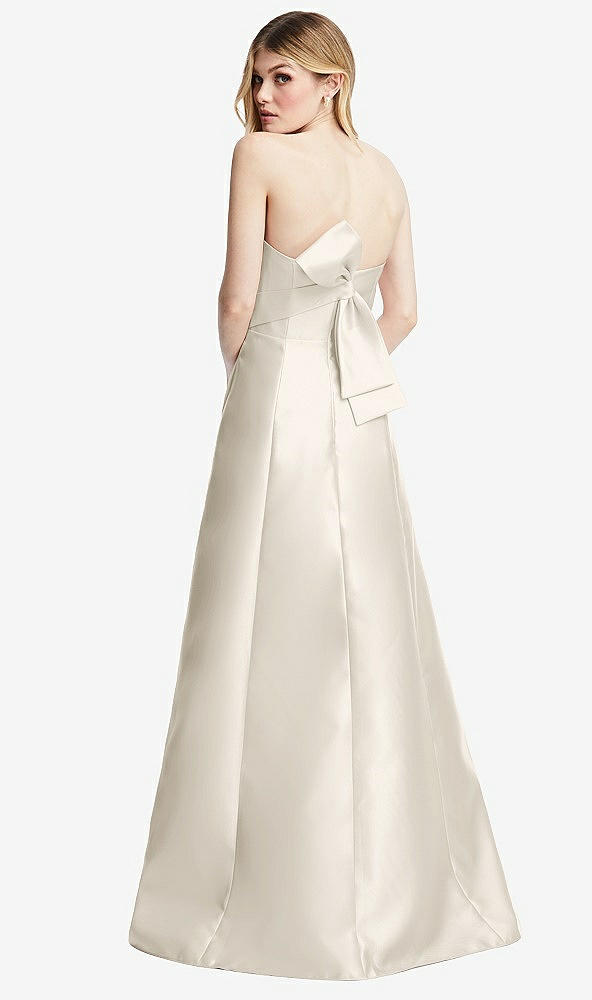 Front View - Ivory Strapless A-line Satin Gown with Modern Bow Detail