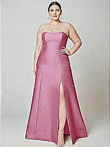 Alt View 2 Thumbnail - Powder Pink Strapless A-line Satin Gown with Modern Bow Detail