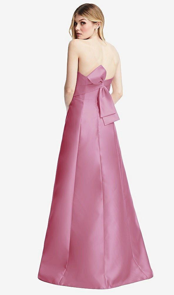 Front View - Powder Pink Strapless A-line Satin Gown with Modern Bow Detail