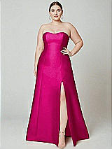 Alt View 2 Thumbnail - Think Pink Strapless A-line Satin Gown with Modern Bow Detail