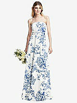 Alt View 1 Thumbnail - Cottage Rose Dusk Blue Shirred Bodice Strapless Chiffon Maxi Dress with Optional Straps