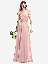 Alt View 1 Thumbnail - Rose Shirred Bodice Strapless Chiffon Maxi Dress with Optional Straps