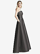 Alt View 5 Thumbnail - Caviar Gray Strapless Bias Cuff Bodice Satin Gown with Pockets