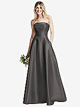 Alt View 6 Thumbnail - Caviar Gray Strapless Bias Cuff Bodice Satin Gown with Pockets