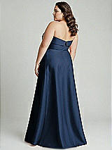 Alt View 2 Thumbnail - Midnight Navy Strapless Bias Cuff Bodice Satin Gown with Pockets