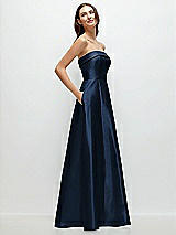 Rear View Thumbnail - Midnight Navy Strapless Bias Cuff Bodice Satin Gown with Pockets