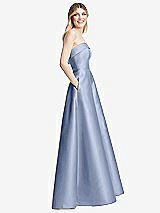 Alt View 5 Thumbnail - Sky Blue Strapless Bias Cuff Bodice Satin Gown with Pockets