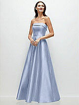 Front View Thumbnail - Sky Blue Strapless Bias Cuff Bodice Satin Gown with Pockets