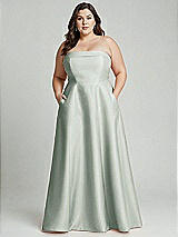 Alt View 1 Thumbnail - Willow Green Strapless Bias Cuff Bodice Satin Gown with Pockets