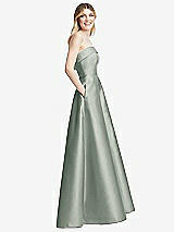 Alt View 5 Thumbnail - Willow Green Strapless Bias Cuff Bodice Satin Gown with Pockets