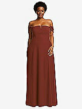 Alt View 2 Thumbnail - Auburn Moon Off-the-Shoulder Pleated Cap Sleeve A-line Maxi Dress